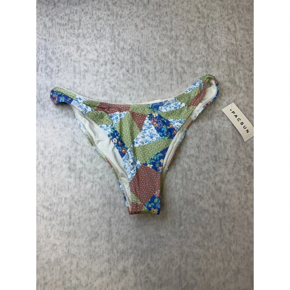PacSun Eco Women Medium Patchwork Floral Bikini Bottom Multi Color High Cut NEW